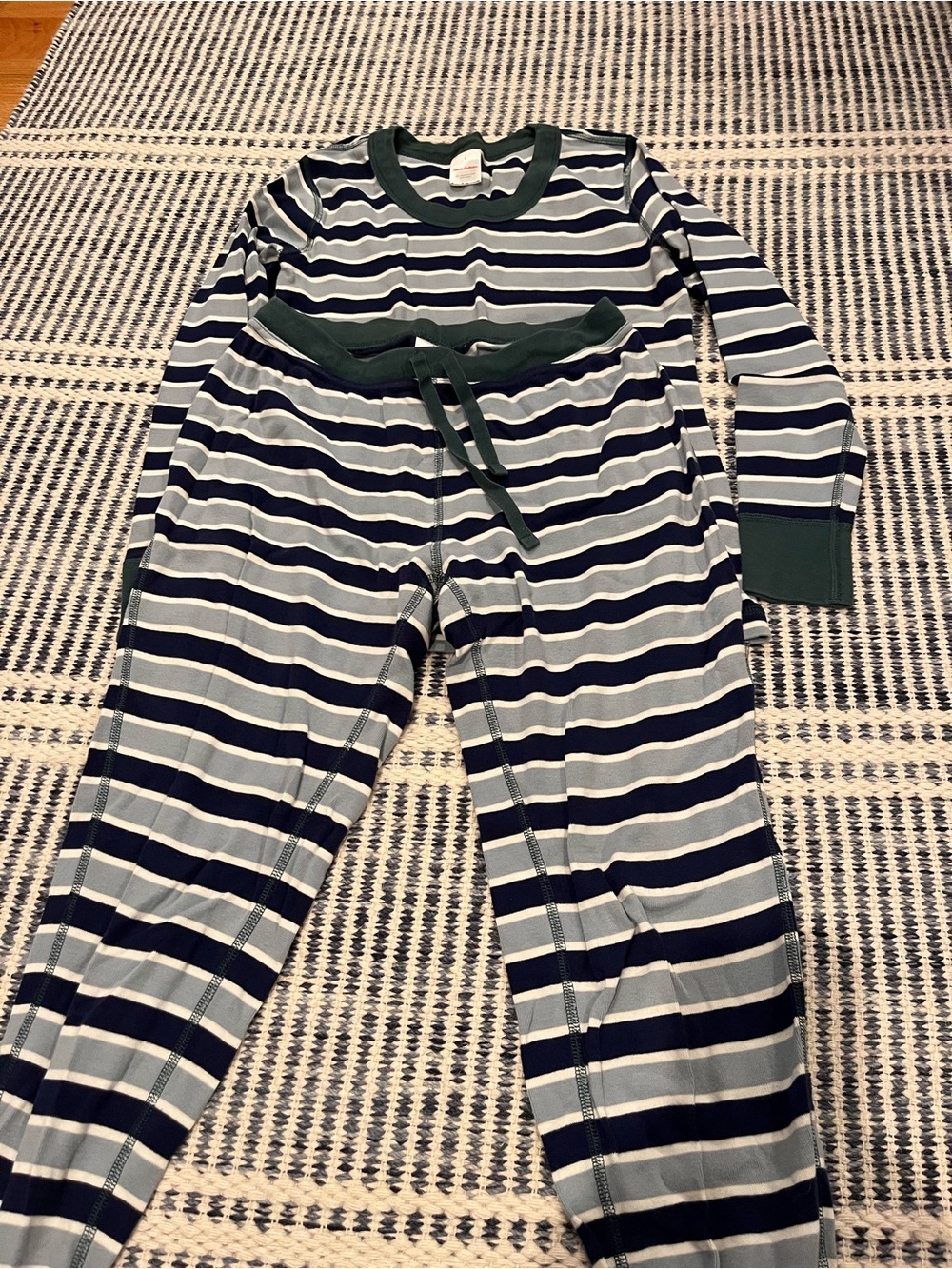 Women’s Hanna Andersson blue & white Striped Pajama Set with Green Trim